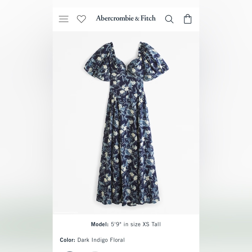 NWT Abercrombie & Fitch Drama Puff Sleeve Maxi in color DARK INDIGO FLORAL